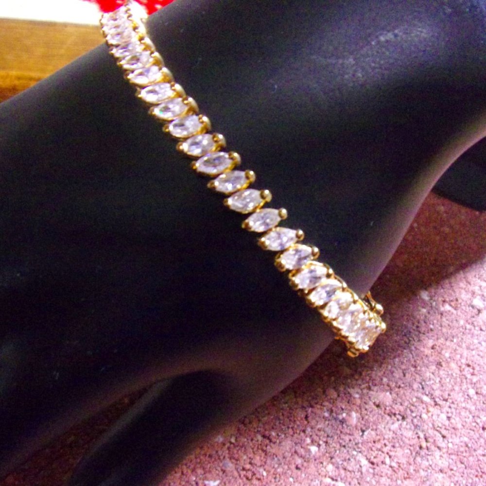 SETA Signed Gold Cubic Zirconia Tennis Bracelet/Wedding Bracelet Gift for Her!